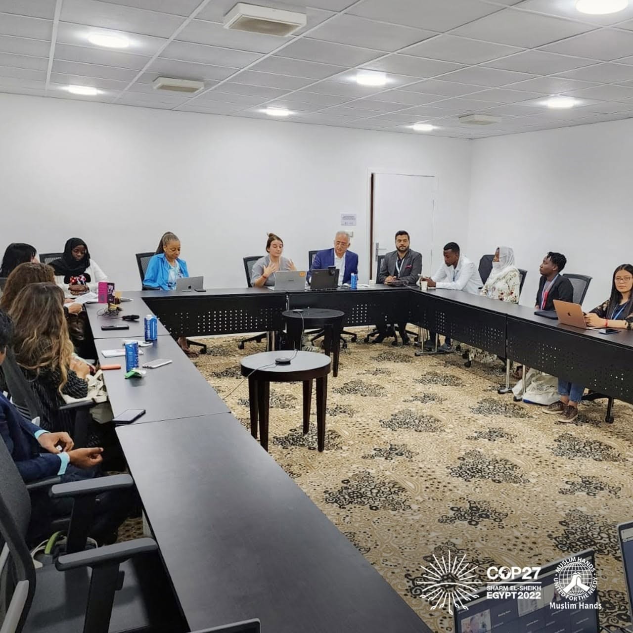 Delegates seated around a large table during a roundtable discussion at COP27.