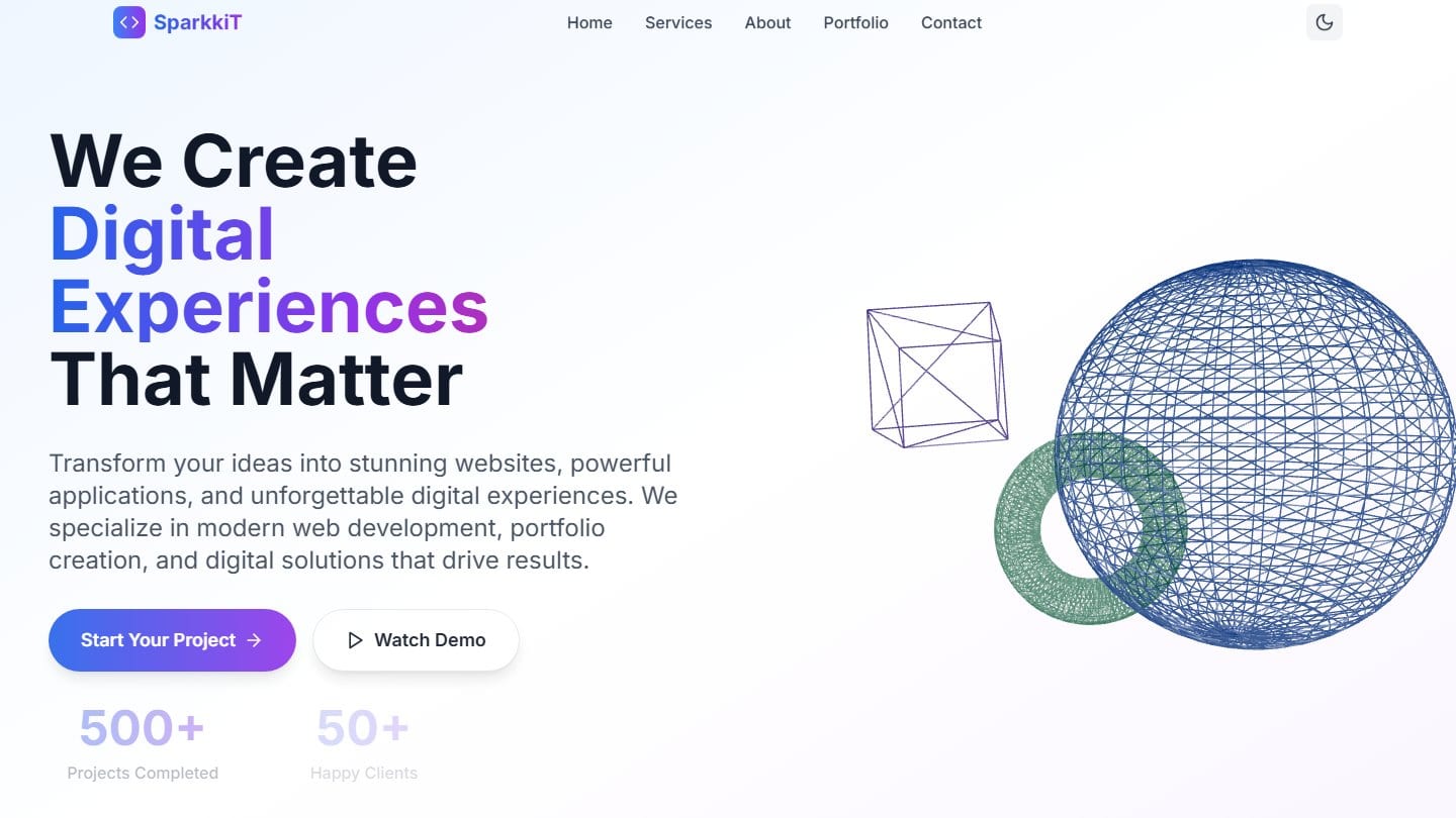 Homepage of the Sparkk IT corporate website